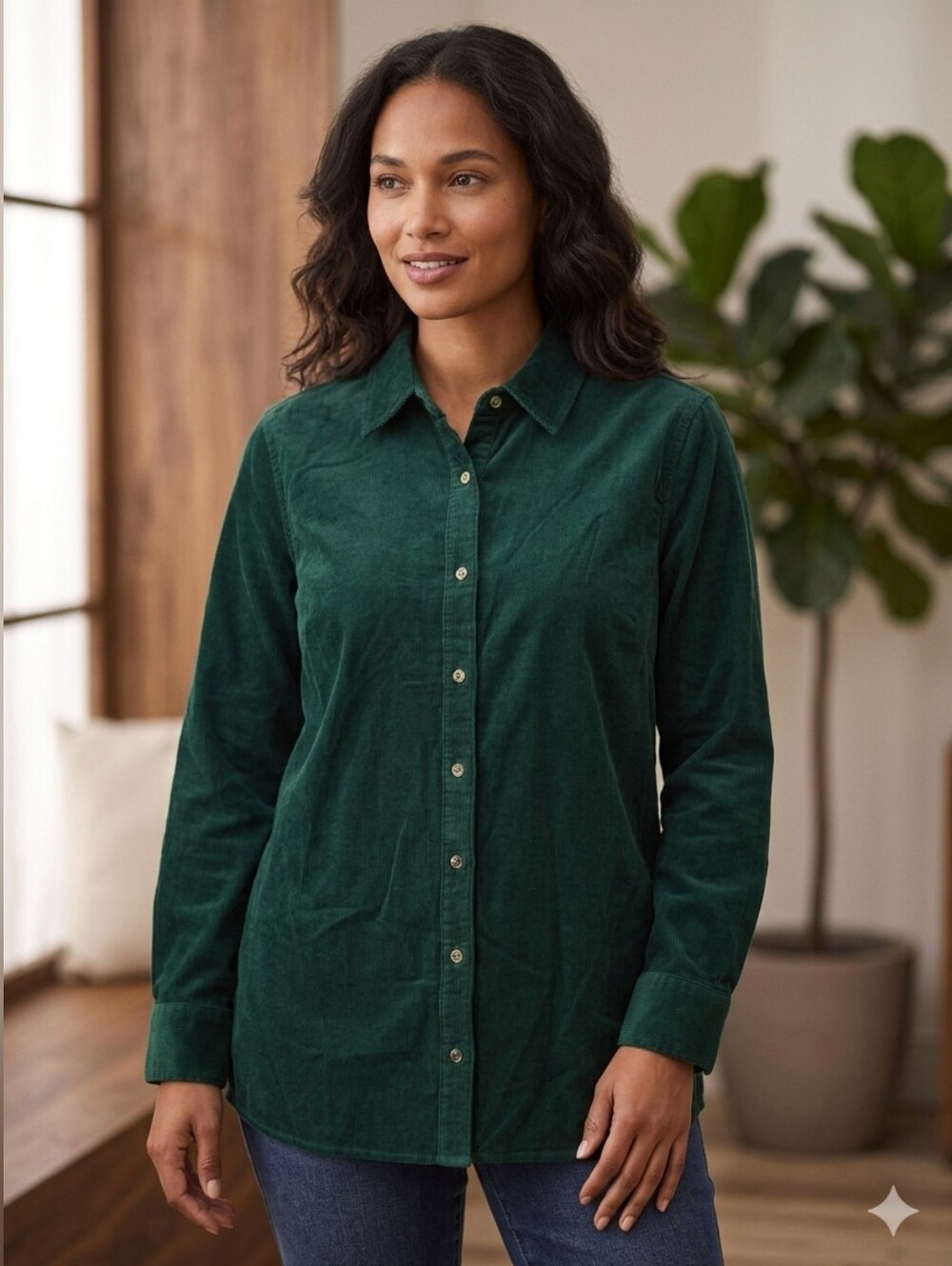 Talbots dark green Corduroy Long-leeve Button-down Shirt 2XP